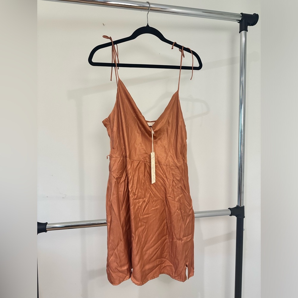 Burnt Orange Satin Slip Dress - Size L - Endless Blu